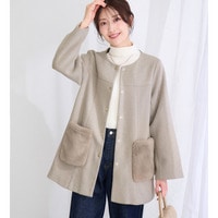 ファーポケット付き上品ノーカラーコート