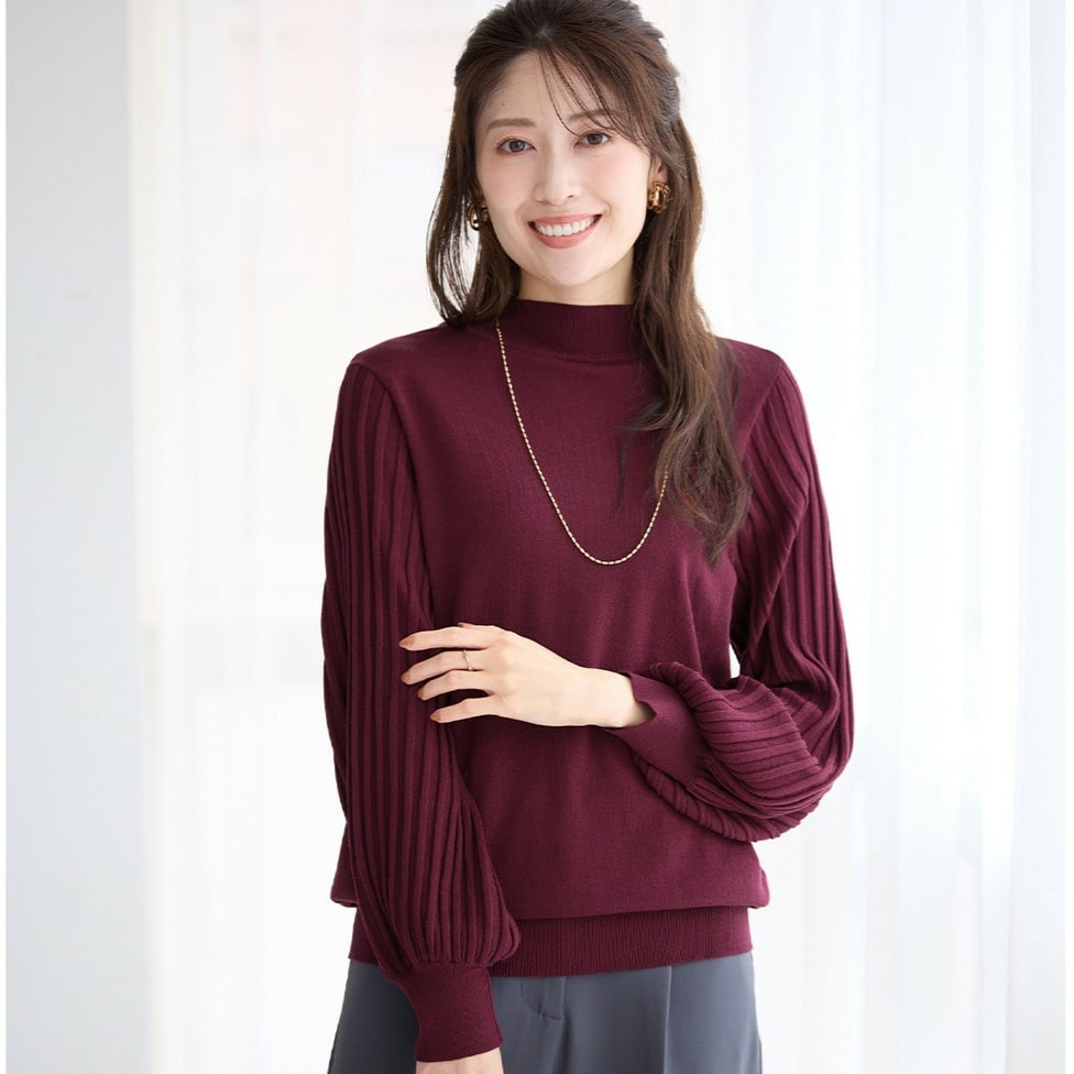 【毛玉になりにくい】大人上品袖プリーツニット