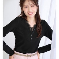 レースレイヤードヘンリーネックトップス
