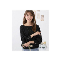 パール調ボタン付ミラノリブニット　大きいサイズ レディース