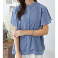 楊柳シフォンバンドカラーブラウス　大きいサイズ レディース