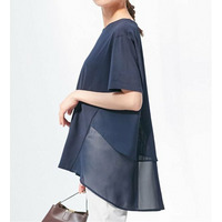 【5つの機能付】バックシフォン切替チュニック　大きいサイズ レディース