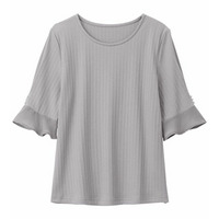 パール調ボタン付テレコリブトップス　大きいサイズ レディース