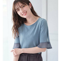 パール調ボタン付テレコリブトップス　大きいサイズ レディース