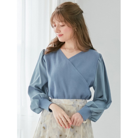 カシミヤタッチカシュクール袖異素材ニット　大きいサイズ レディース【アリノマ/Alinoma】