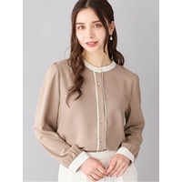 バイカラーパール調ボタンブラウス　大きいサイズレディース