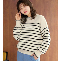 衿元パール調配色ミラノリブニット　大きいサイズレディース