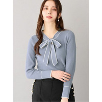 配色ボウタイニットトップス　大きいサイズレディース