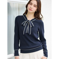 配色ボウタイニットトップス　大きいサイズレディース