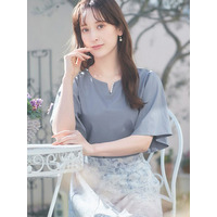 パール調ボタン付Ｔシャツブラウス　大きいサイズ レディース