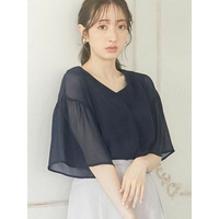 【５つの機能付】インナー付フレアー袖タックブラウス　大きいサイズ レディース