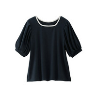 テレコリブ素材配色パイピングカットソー　大きいサイズ レディース