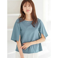 さらひやコットンパール調デザインＴシャツ　大きいサイズレディース
