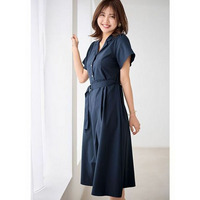 ベルト付オープンカラーフレアーワンピース　大きいサイズレディース