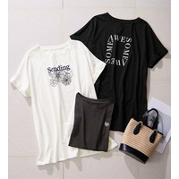 大人の華やかプリントチュニックＴシャツ