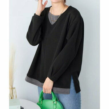 あったかレイヤード風Vネックトップス10