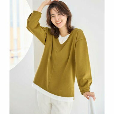 あったかレイヤード風Vネックトップス13