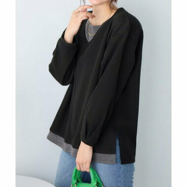 あったかレイヤード風Vネックトップス7