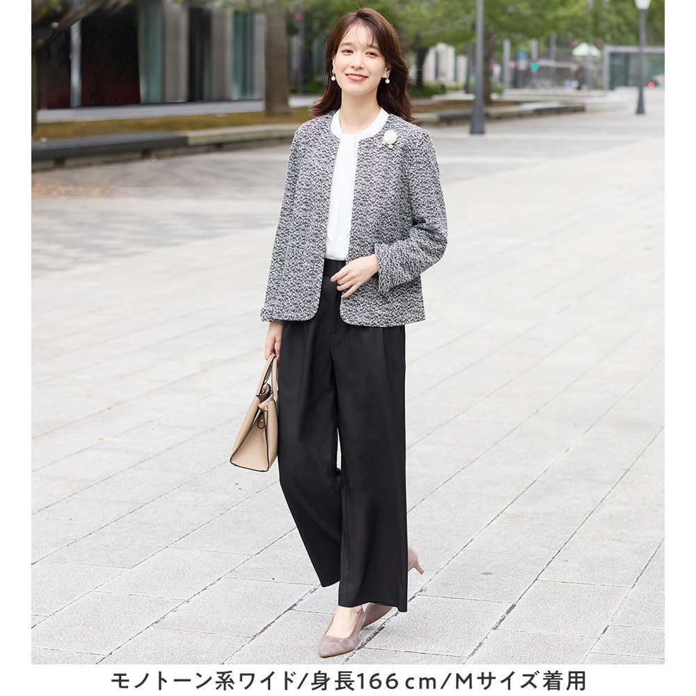 【選べるボトムス】2点セット洗える!ツイードセットアップスーツ 大きいサイズ レディース12