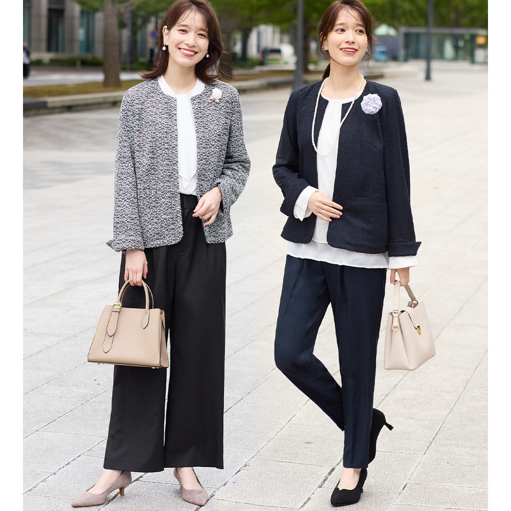 【選べるボトムス】2点セット洗える!ツイードセットアップスーツ 大きいサイズ レディース30