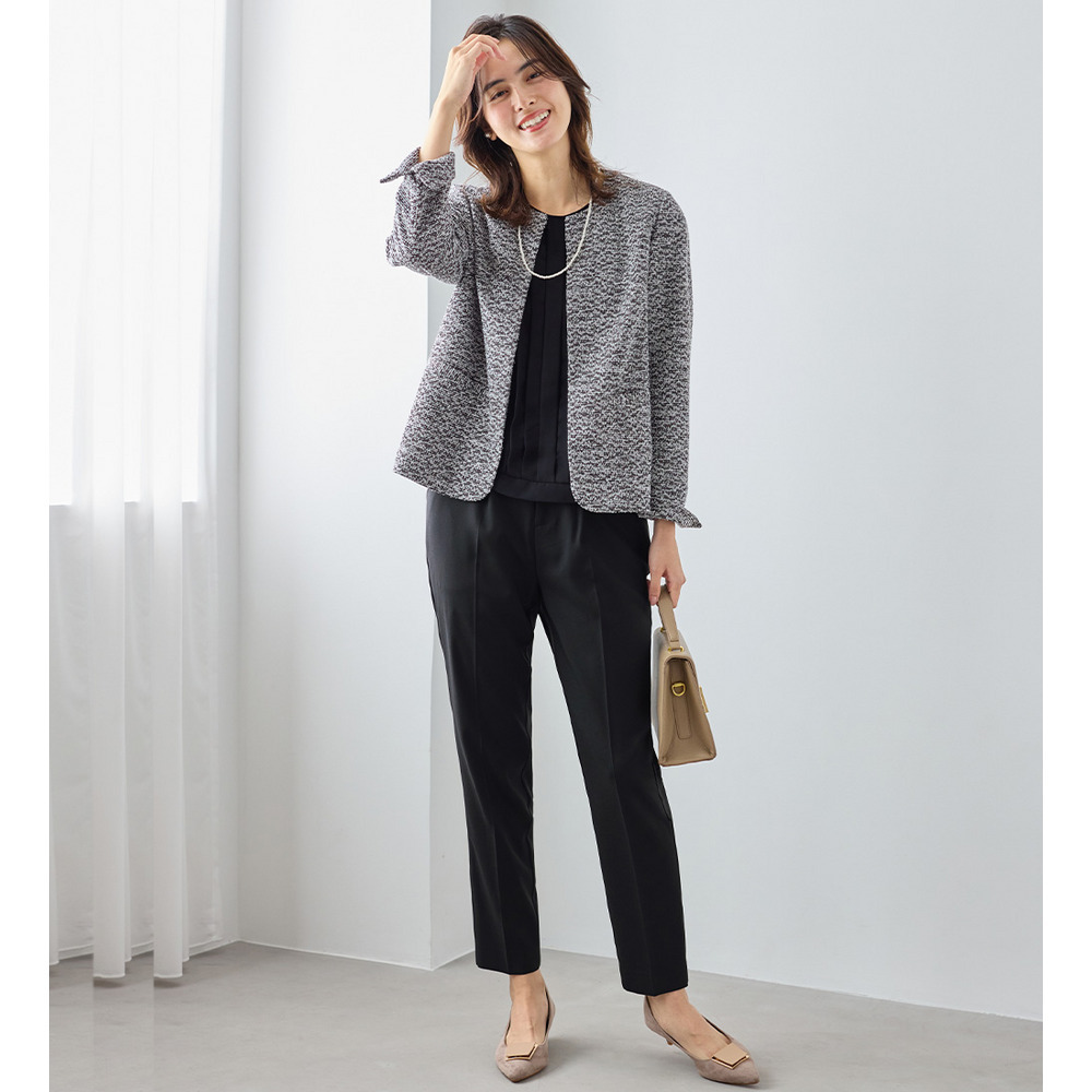 【選べるボトムス】2点セット洗える!ツイードセットアップスーツ 大きいサイズ レディース1