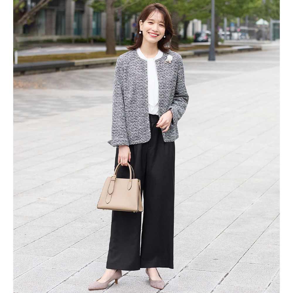 【選べるボトムス】2点セット洗える!ツイードセットアップスーツ 大きいサイズ レディース1