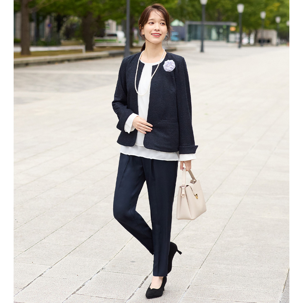 【選べるボトムス】2点セット洗える!ツイードセットアップスーツ 大きいサイズ レディース1