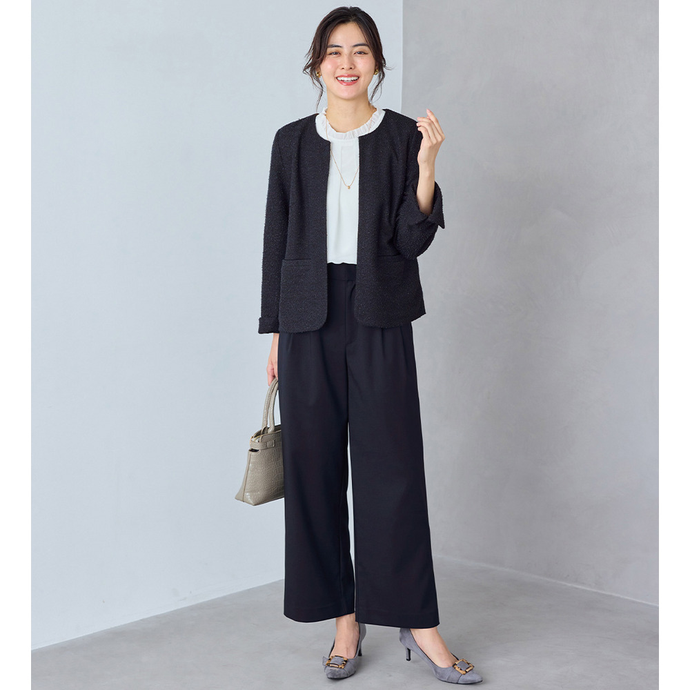 【選べるボトムス】2点セット洗える!ツイードセットアップスーツ 大きいサイズ レディース1