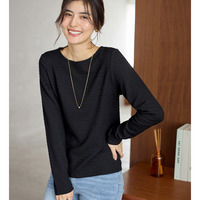 立体ジャカードシンプルロンＴ　大きいサイズ レディース