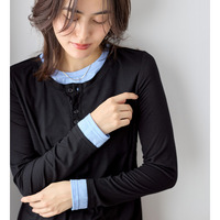 １枚着映えレイヤード風ヘンリーネックリブトップス　大きいサイズ レディース