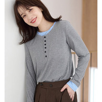 １枚着映えレイヤード風ヘンリーネックリブトップス　大きいサイズ レディース