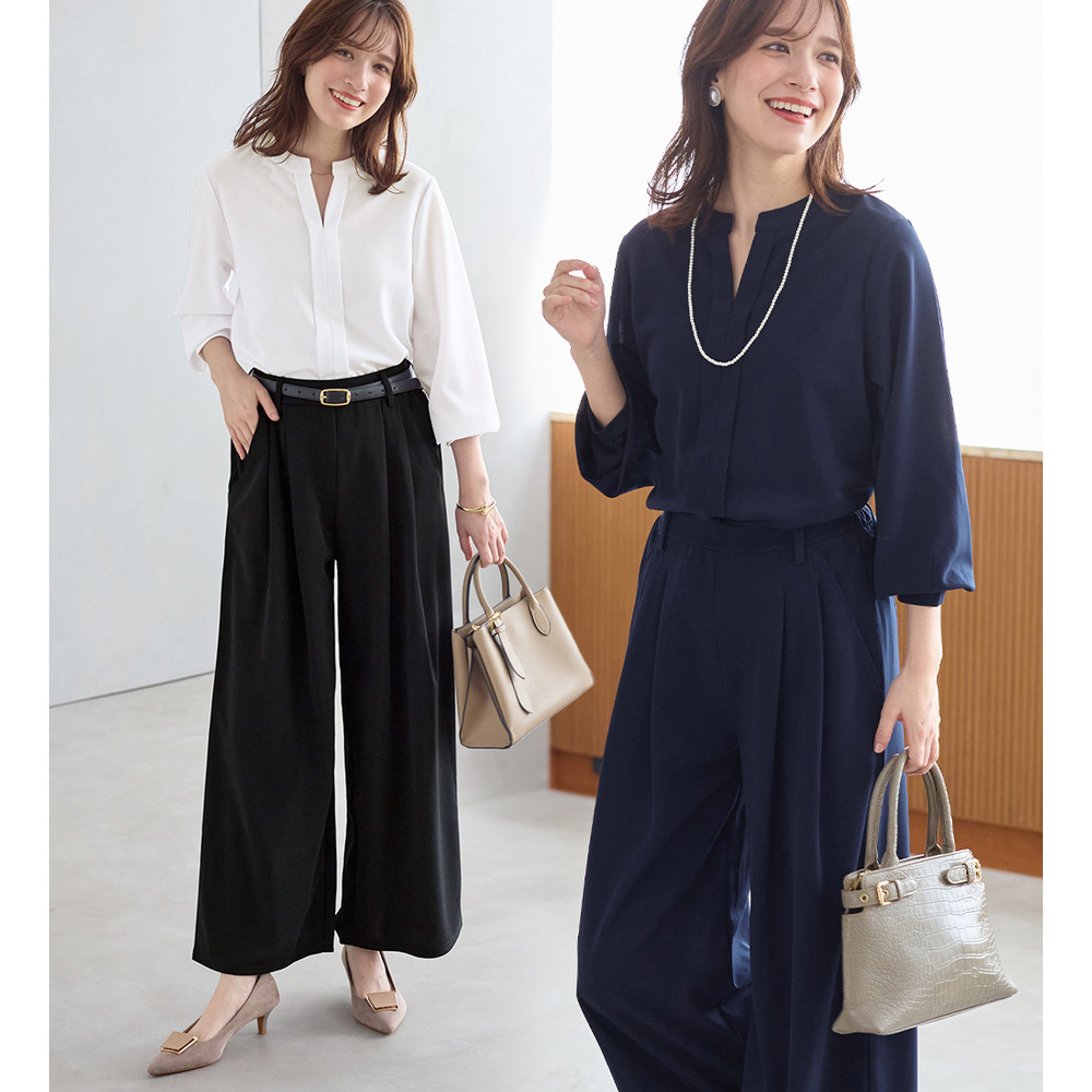 【２点セット】楽ちん！スキッパーブラウスセットアップ　大きいサイズ レディース