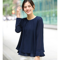 裾フレア裏地付きシフォンブラウス　大きいサイズレディース