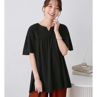 軽やか綿混カットソーキーネックチュニック