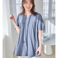 軽やか綿混カットソーキーネックチュニック