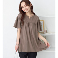 軽やか綿混カットソーキーネックチュニック