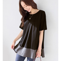 【接触冷感】なめらか上品カットソー配色切替Ａラインチュニック