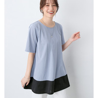 【接触冷感】なめらか上品カットソー配色切替Ａラインチュニック