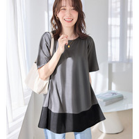 【接触冷感】なめらか上品カットソー配色切替Ａラインチュニック
