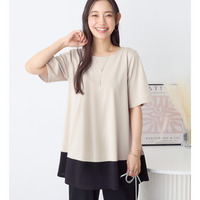 【接触冷感】なめらか上品カットソー配色切替Ａラインチュニック