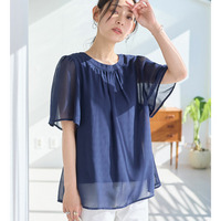 【毎日着たい】カットソー裏地付ギャザーデザインブラウス