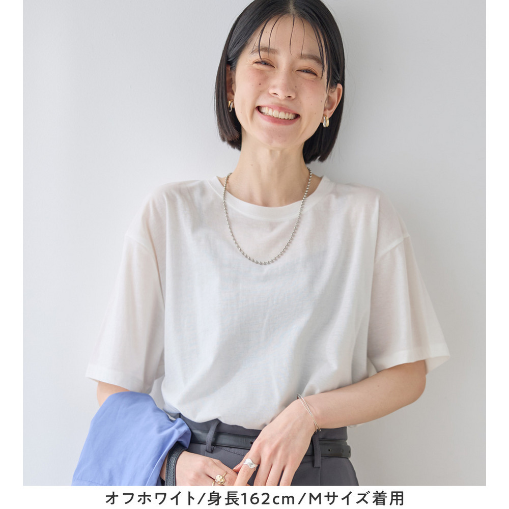 ほんのり透け感綿混セミシアートップス21