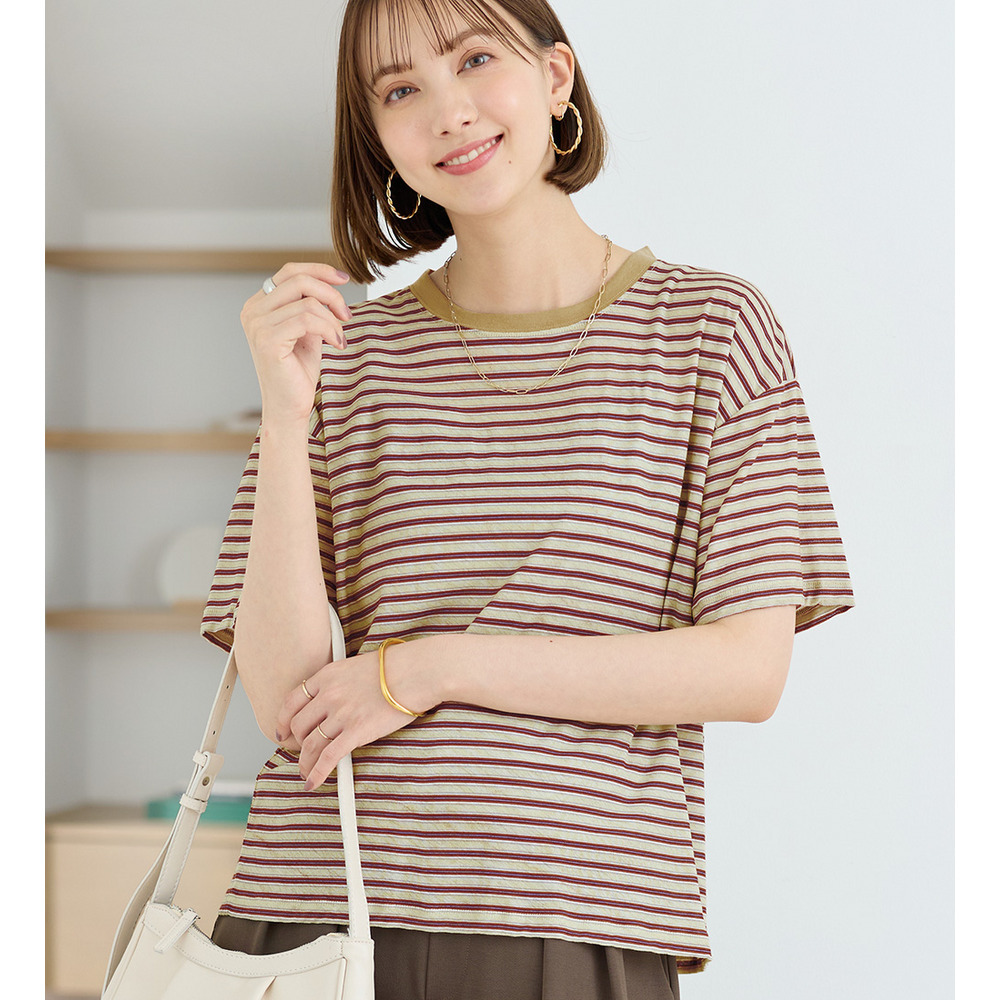 ほんのり透け感綿混セミシアートップス1