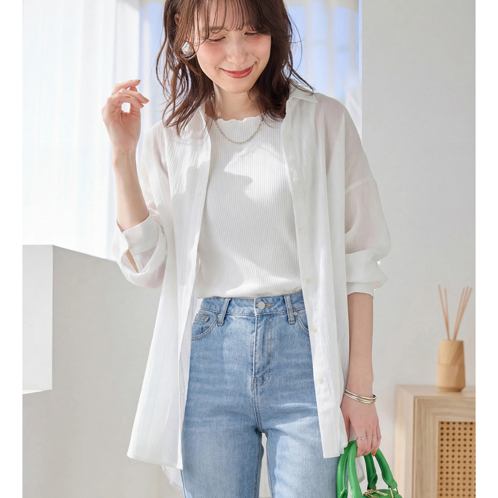 シアー楊柳ゆったりシャツ