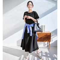 【ロング丈】ひんやり＆シワになりにくい　エンボス素材Ａラインワンピース