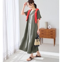 【ロング丈】ひんやり＆シワになりにくい　エンボス素材Ａラインワンピース