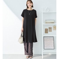【ショート丈】ひんやり＆シワになりにくい　エンボス素材Ａラインワンピース