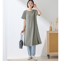【ショート丈】ひんやり＆シワになりにくい　エンボス素材Ａラインワンピース