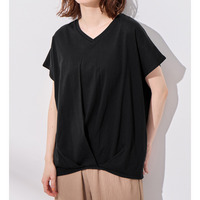 綿１００％ゆったり裾タックＴシャツ、カットソープルオーバー　大きいサイズ レディース