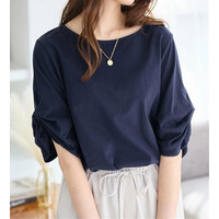 綿１００％袖タックＴシャツ　大きいサイズ レディース